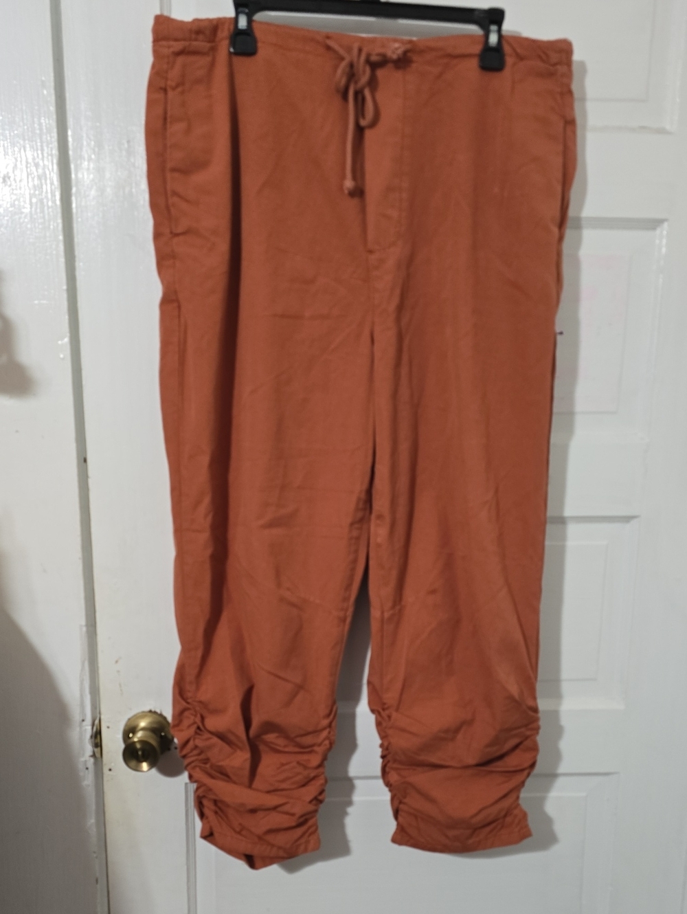 Free People Rust Orange Ruched Hem Drawstring Trousers